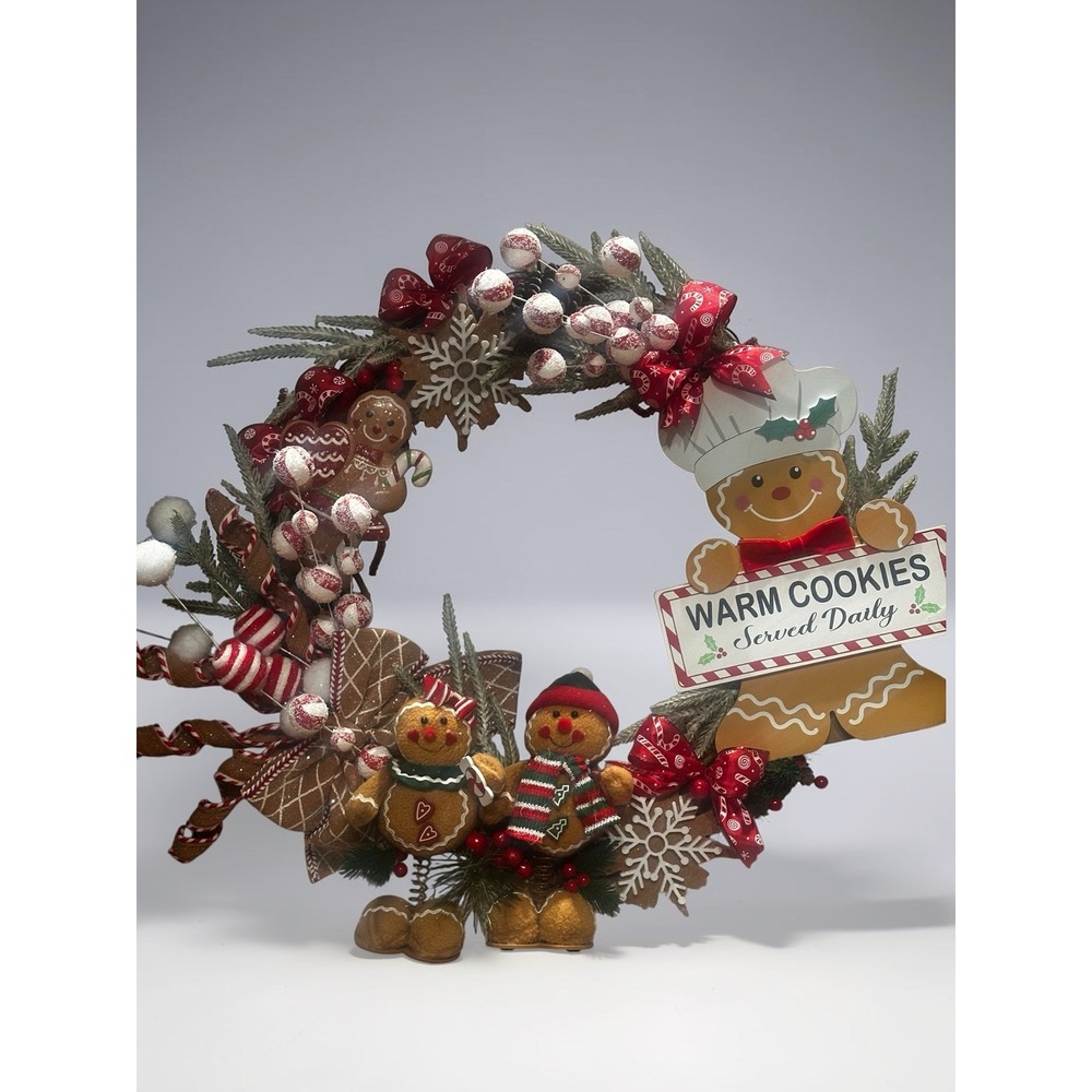 Gingerbread Christmas Wreath Warm Cookies Served Daily Holiday Decor Red White